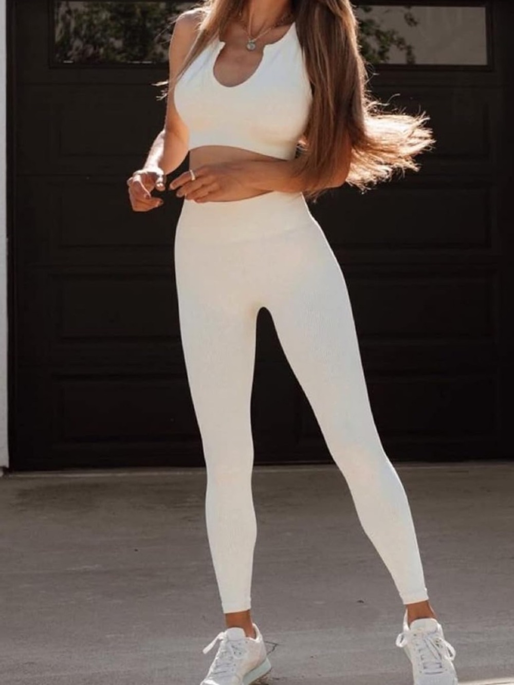 Women’s High-Waist Ribbed Yoga Set in Cream